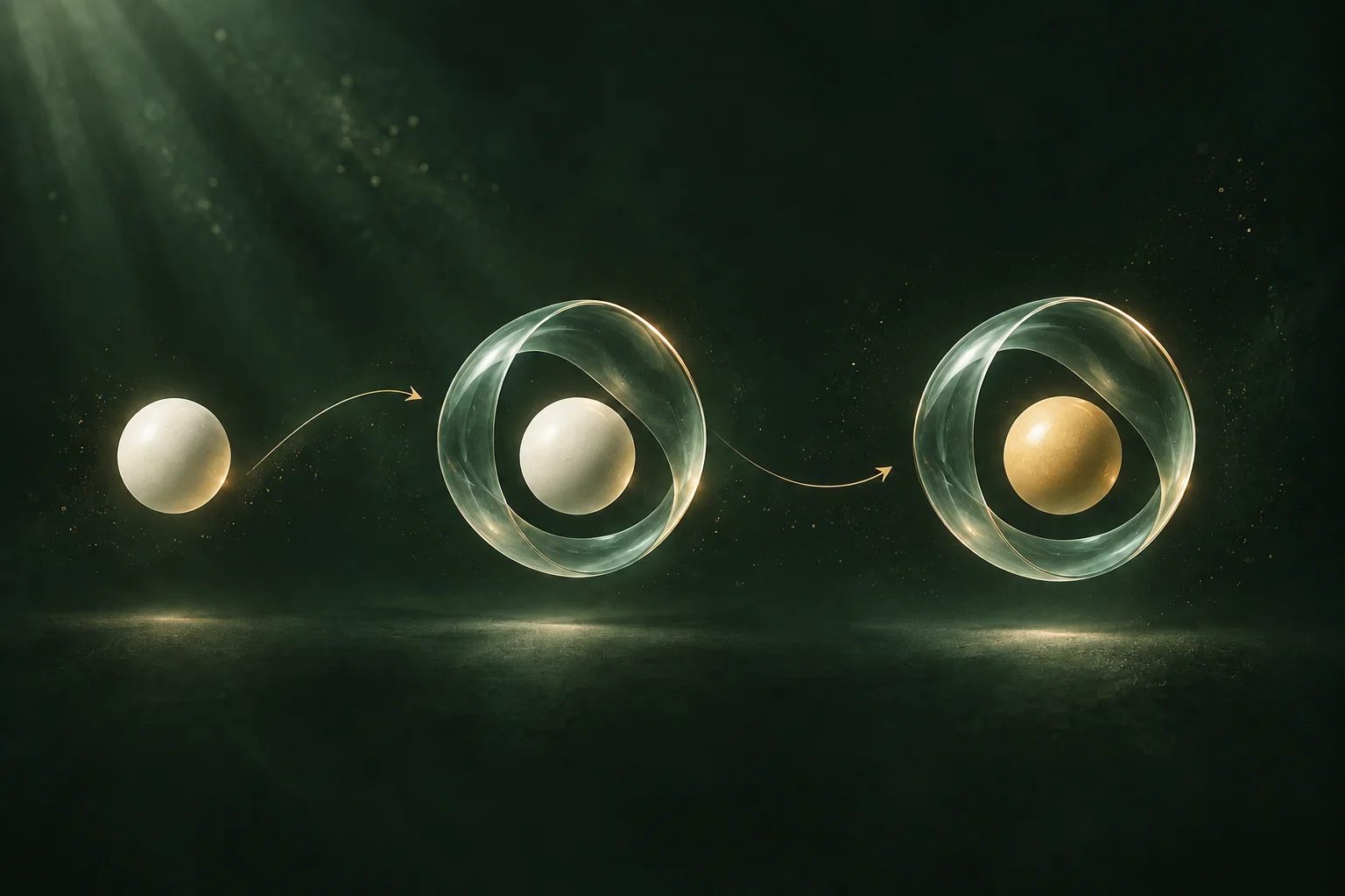 An ivory value enters a glass ring, then becomes golden within the same kind of ring.